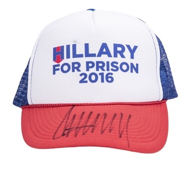 Donald Trump Signed Hillary for Prison Hat (Beckett)